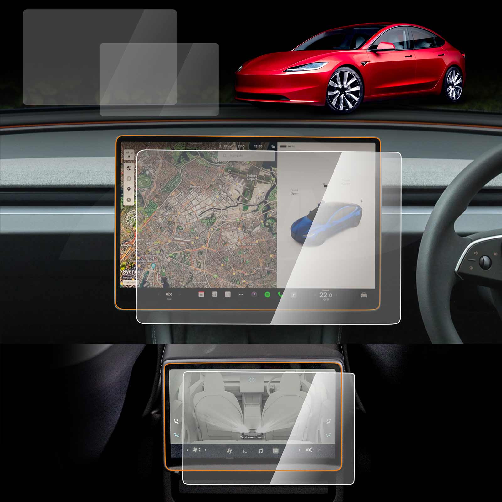 Protector De Pantalla Para Tesla Model Y 2025 Y Model 3 2024-2025 - Vidrio Templado 9H Para Pantalla Frontal 15.4" Y Trasera 8", Con Kit De Instalación