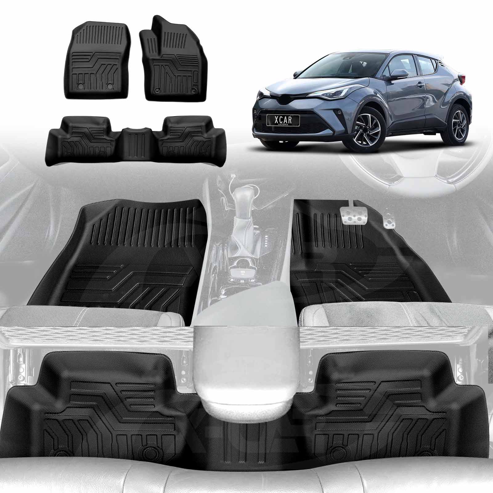 3D Floor Mats for Toyota C-HR CHR 2016-2023 All-Weather Liners | X-CAR