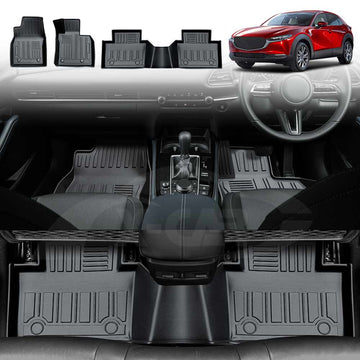 3D Floor Mats for Mazda CX-30 CX30 2019-2025 All-Weather Car Liners displayed in a car interior