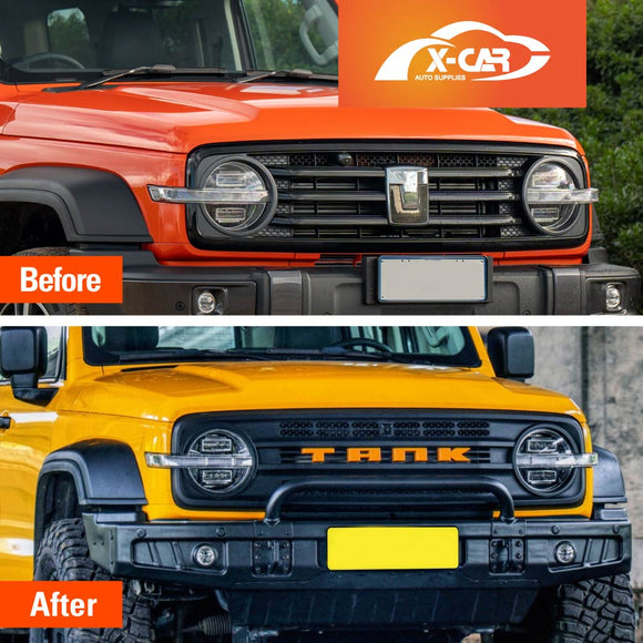Front Bumper Grille with Led Light for GWM Tank 300 2023-2025 Mesh Frame Exterior