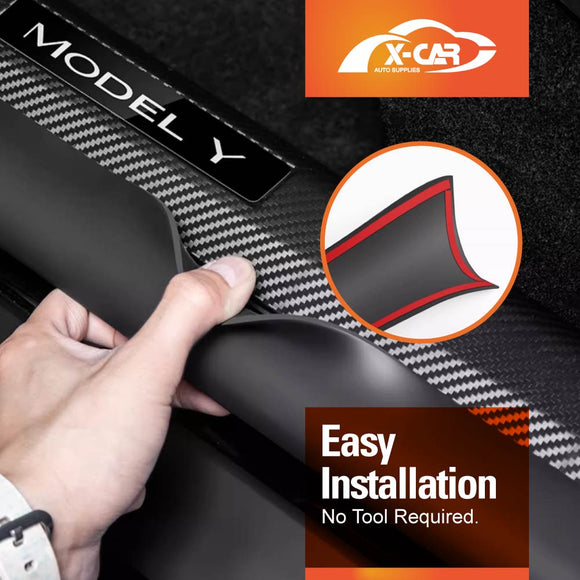 Tesla Model Y 2021-2025 Front and Rear Door Sill Protector Carbon Fiber Style
