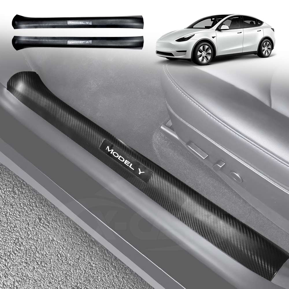 Tesla Model Y 2021-2025 Carbon Fiber Style Front Rear Door Sill Plate ...