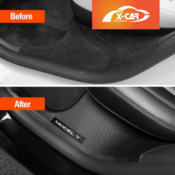 Tesla Model Y 2021-2025 Front and Rear Door Sill Protector Carbon Fiber Style