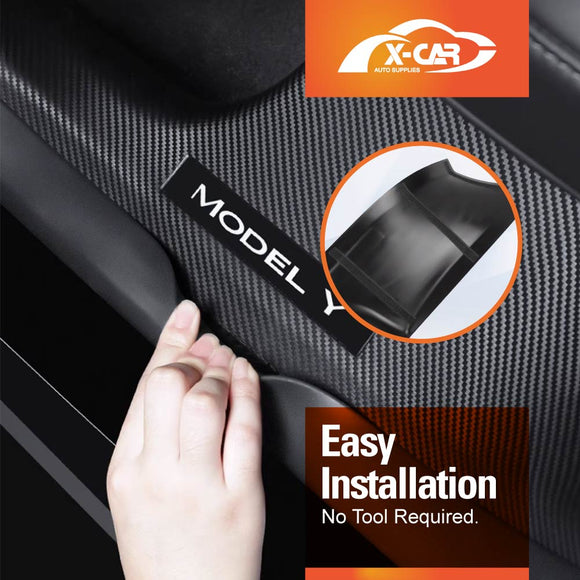 Tesla Model Y 2021-2025 Front and Rear Door Sill Protector Carbon Fiber Style