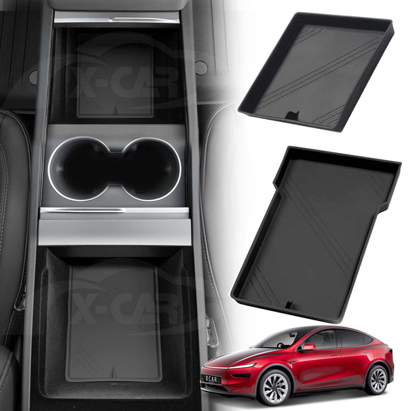 Organizer Pad for Tesla Model Y L 6-Seat 2026-Onwards Center Console Armrest Storage Cup Holder Coaster Soft Silicone Non-Slip Mat
