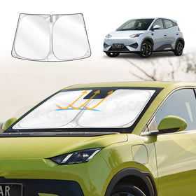 X-CAR windscreen sun shade installed on BYD Atto 1 car windscreen.

