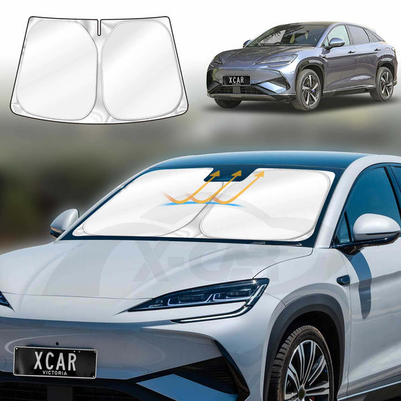BYD SEALION 7 2025 front window sunshade installed on windshield with heat reflection design