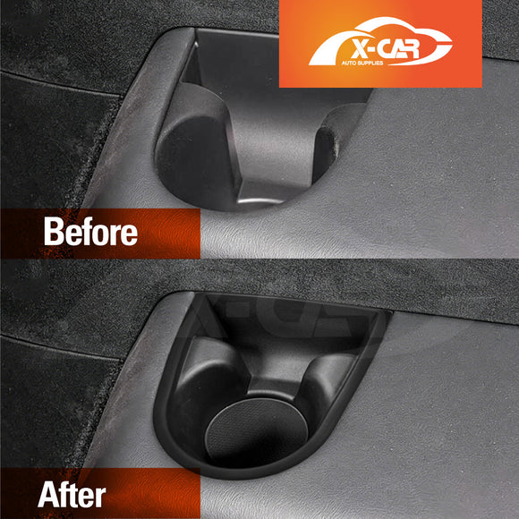 Before and after comparison of X-CAR third row seat cup holders being installed in BYD SEALION 8.