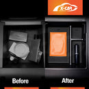 Before and after comparison of X-CAR armrest organiser tray being installed in BYD SEALION 8.