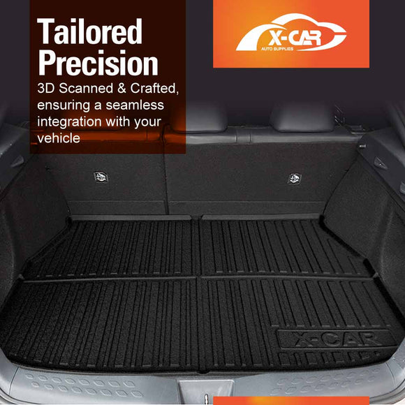 X-CAR custom-fit trunk cargo mat for Toyota C-HR 2016–2022, installed boot liner with full coverage