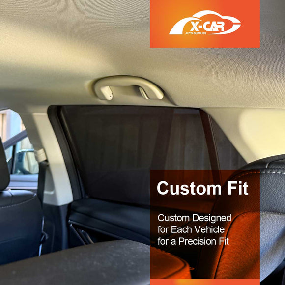 X-CAR custom window sun shades designed for Subaru Outback installed on the rear window of an Outback.