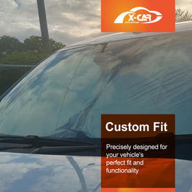 X-CAR Windscreen sun shade for Mitsubishi Triton MV Double Cab, installed on the windscreen of a Triton MV.