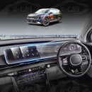 Kia Carnival KA4 touchscreen anti-scratch screen protector installed on dashboard display, clear protective film covering infotainment and digital instrument panel.