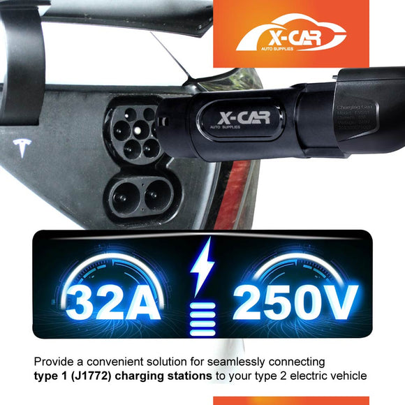 EV Charger Adapter Type 1 to Type 2 Connector Charging Socket SAE J-1772 to IEC62196 32A 250V AC IP54 MG ZS EV