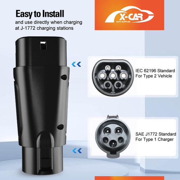 EV Charger Adapter Type 1 to Type 2 Connector Charging Socket SAE J-1772 to IEC62196 32A 250V AC IP54 Polestar