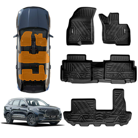 Set of black 3D molded floor mats for a Chery Tiggo 8 Pro Max, displayed on a white background.
