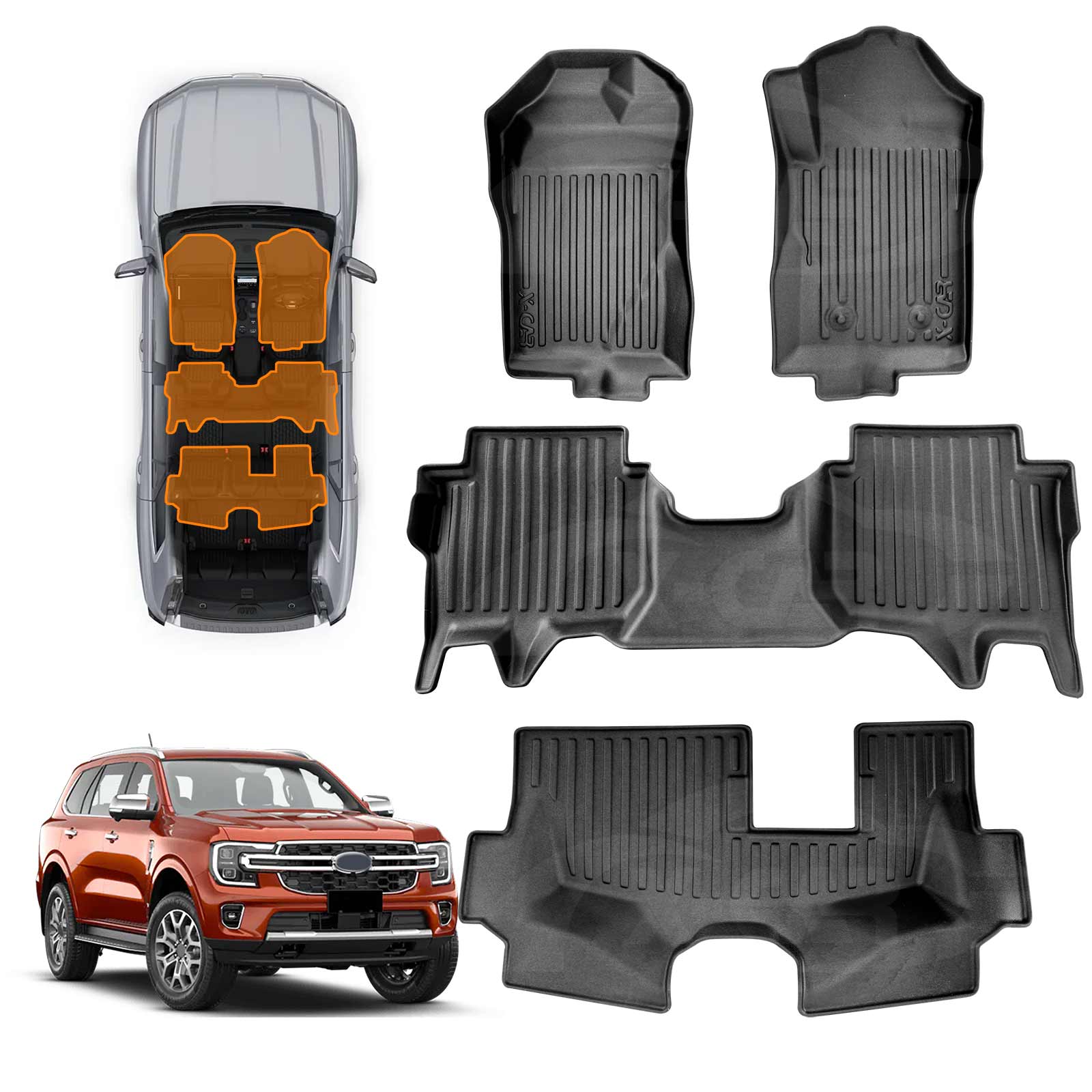 4-Piece 3D TPE Floor Mat Set For Ford Focus 3 2010-2015 – Black, All-Weather