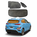 X-CAR Hyundai Kona 2017-2023 car sunshades installed in rear window and rear windscreen.