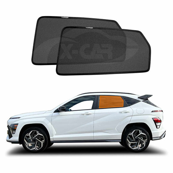 X-CAR Hyundai Kona 2023 onwards window sun shades installed on rear window.