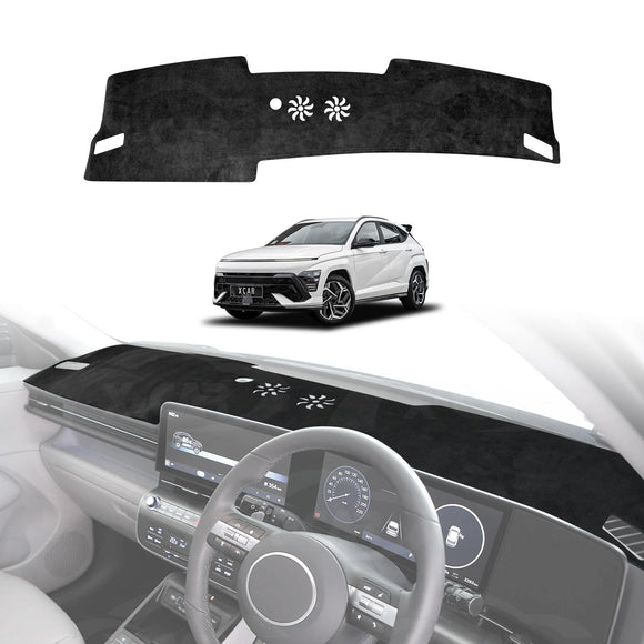 X-CAR Hyundai Kona 2023 onwards dash mat installed on a Hyundai Kona's dashboard.