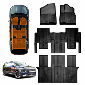 Set of X-CAR black floor mats designed for Kia Carnival KA4 Series, displayed in the vehicle interior and separately.