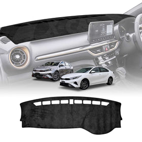 X-CAR Black dashboard cover mat for Kia Cerato 2018–2024 Hatch & Sedan, shown installed on dashboard and displayed as full dash mat piece.