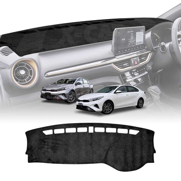 X-CAR Black dashboard cover mat for Kia Cerato 2018–2024 Hatch & Sedan, shown installed on dashboard and displayed as full dash mat piece.