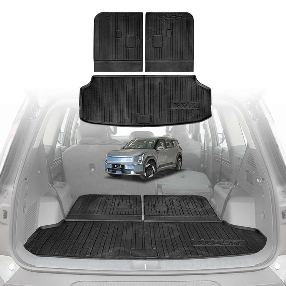 Custom fit rear trunk X-CAR boot liner and cargo floor mat set for KIA EV9, heavy duty waterproof interior protection