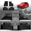 A set of X-CAR 3D floor mats installed in a MINI Countryman vehicle, showing the mats in both the first and second rows of the car interior.
