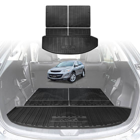 Car trunk with X-CAR black cargo mats and a CX-9 in the background
