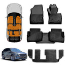 Set of X-CAR Mazda CX-9 black car floor mats with a car model for scale on a white background