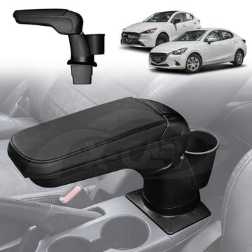 Central Armrest Storage Box with Cup Holder for Mazda 2 Hatch & Sedan 2014-Onwards Arm Rest Interior Accessories