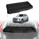 A black cargo cover for a Mitsubishi ASX 2010-onwards model. The cover is displayed both as a standalone item and fitted on the trunk of a white Mitsubishi ASX.