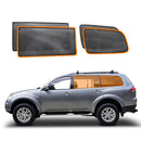 X-CAR window sun shades for Mitsubishi Challenger 2008-2016 PB PC Series, displayed alongside the corresponding model of the vehicle.
