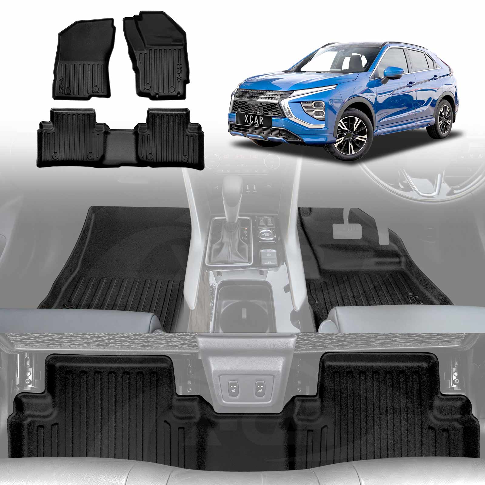 Vloermatenset compatibel voor Mitsubishi Eclipse Cross, type GK (bouwjaar 2017-2024), Hit anthrazit | 4-delig | Rand zwart