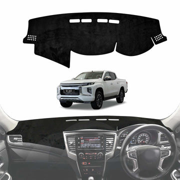 X-CAR dash mat designed for a Mitsubishi Triton MQ MR Dual Cab, installed on the dashboard of a Triton.