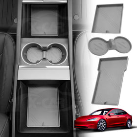 Soft Silicone Organizer Pad Set for Tesla Model 3 Highland 2023-Onwards Center Console Armrest Storage Cup Holder Coaster - 0
