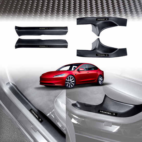 NEW Tesla Model 3 Highland Door Sill Protector Carbon Fiber Style