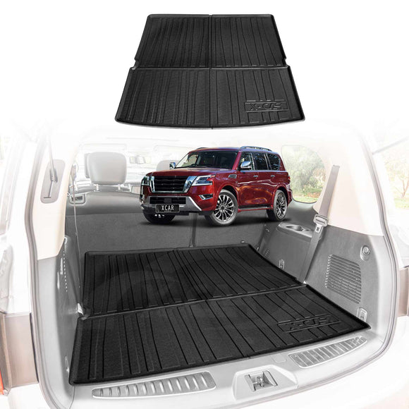 X-CAR boot liner for Nissan Patrol Y62 installed in the cargo area.