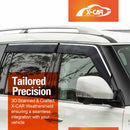 X-CAR weathershields for Nissan Patrol Y62 series installed on the windows of a vehicle. 