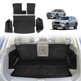 X-CAR boot liner, back seat protectors and boot side protectors installed in Nissan X-Trail T33 car boot.
