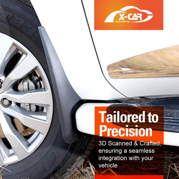 X-CAR mud flaps for Nissan Patrol Y62 Series, installed on the vehicle bottom next to eh wheels.
