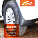 X-CAR mud flaps for Nissan Patrol Y62 Series, installed on the vehicle bottom next to eh wheels.