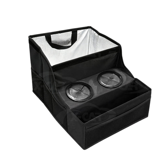 Back Seat Cooler Storage Box with Dual Cup Holders Foldable Insulated Rear Armrest Organiser