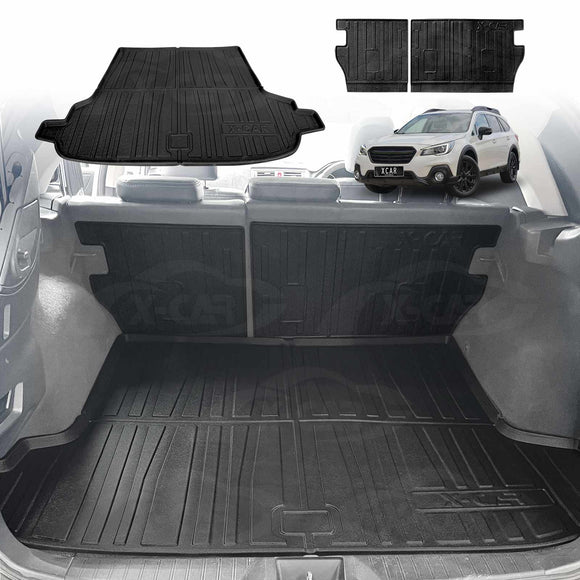 X-CAR boot liners and back seat protectors set for Outback 2015-2020 installed in the cargo area of a Outback.
