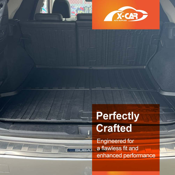 X-CAR boot liners and back seat protectors set for Outback 2015-2020 installed in the cargo area of a Outback.