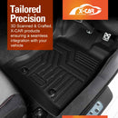 Custom-fit 3D all-weather floor mat installed in Subaru BRZ interior, X-CAR branded, showing raised edges and precision fit