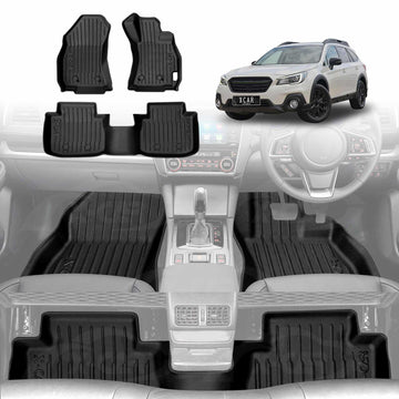 X-CAR 3D floor mats set for Subaru Outback 2015-2020 installed in the foot well of the vehicle.