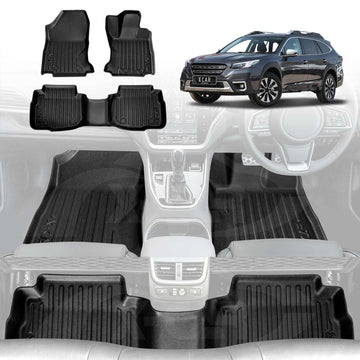 X-CAR 3D floor mats set designed for a Subaru Outback 6GEN, installed in the  vehicle's footwell.
