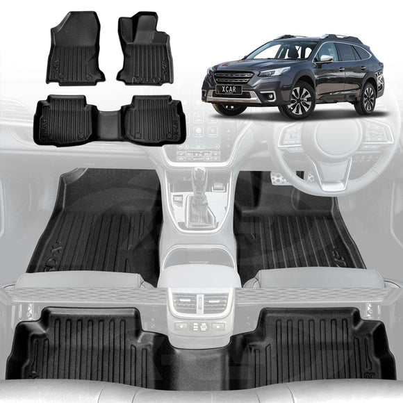 X-CAR 3D floor mats set designed for a Subaru Outback 6GEN, installed in the  vehicle's footwell.